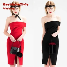 Maphia Cocktail Dresses 2017 New Arrival Red Black Sleeveless Mini Sex Knee Length Offer Shoulder Satin Custom Made Party Dress