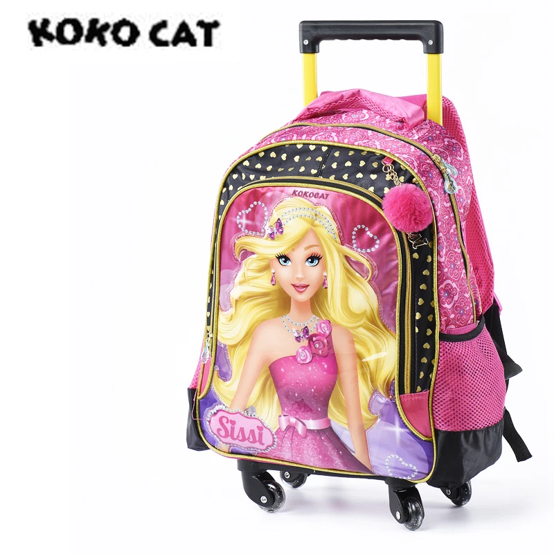 Girls Boys kids School Bags Wheels Trolley Rolling Backpack Princess Book bag