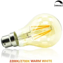 A60 LED Retro Bulb 4W 6W 8W Vintage Warm White 2700K/2200K Bayonet Cap B22 230V/220V Dimmable LED Thread Filament BC Light Bulb