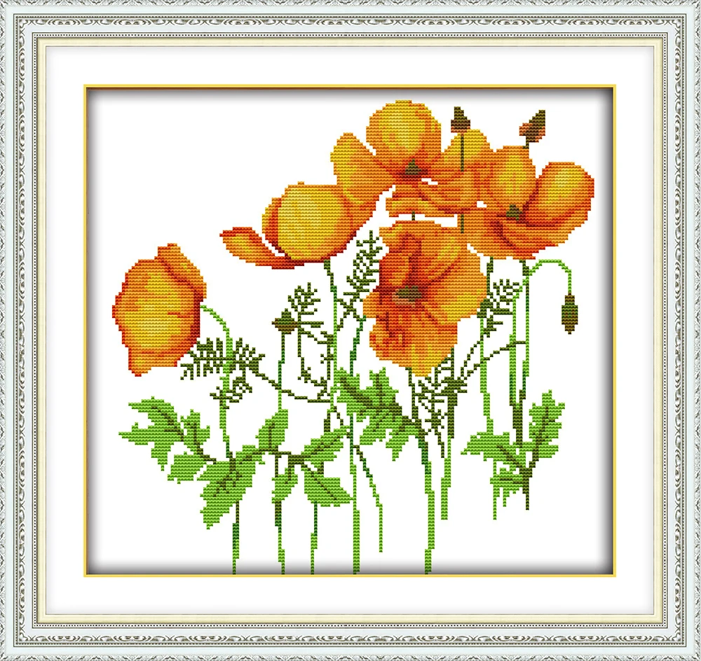 

Poppies 11CT 14CT Print Cross Stitch Kit Beautiful Small Poppies Flowers Handmade diy Wholesale China Featured Embroidery
