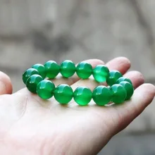 Красивые ювелирные изделия Китайский Зеленый Натуральный халцедон круглый Нефрит бусины эластичный браслет Femme