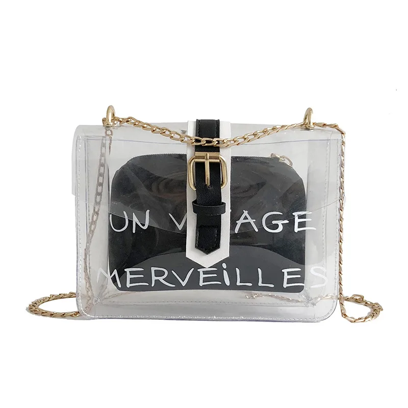 

HIVICKY 2018 Korean style temperament transparent jelly bag set chains tote bags for women female crossbody bag torebki damskie