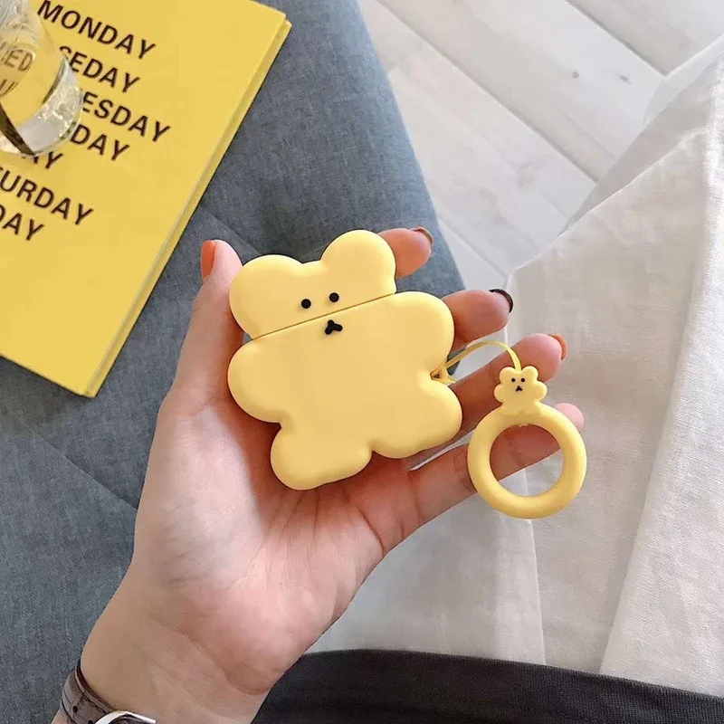 Bear Earphone Case for Airpods Case Cute Silicone Cover for Apple Air pods 2 Headphone Case For Earpods Ring Strap Accessories - Цвет: Yellow