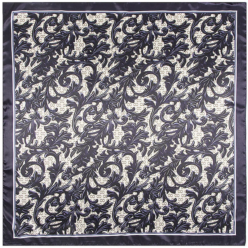 

90cm women matt satin square scarves printed 2018 new design black flowers silk scarf spring ladies handkerchiefs women a292