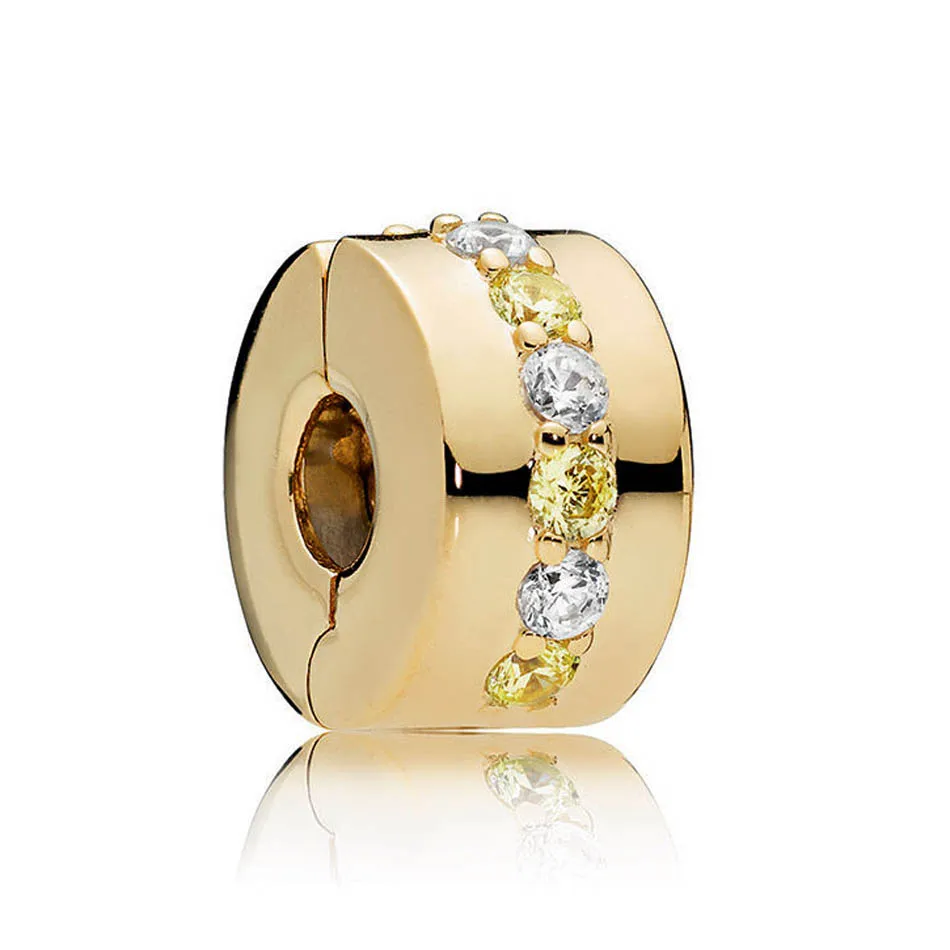

Shining Path Clip Shine & Yellow & Clear CZ 925 Sterling Silver Spacers fit Pandora Bracelet Bangle Bead Charm DIY Jewelry