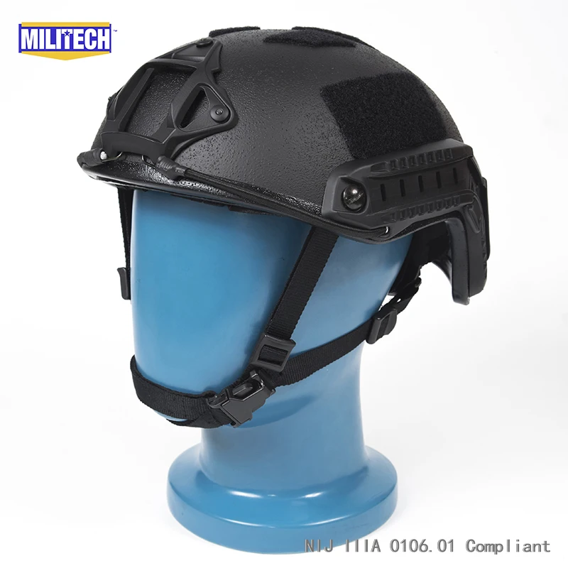 Best ISO Certified MILITECH 1.25KG Lite Black Super High Cut Aramid Ballistic Helmet Light