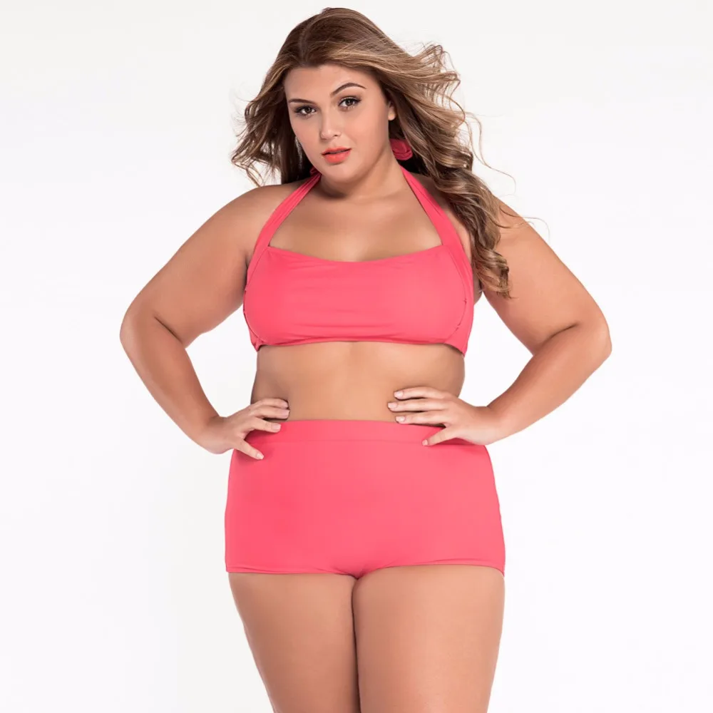 

Plus Size Swimwear High Waist yellow Black Red bikini Set Sexy Bandeau Swim Suit 2 pieces Neon Halter swimsuit bathing suit