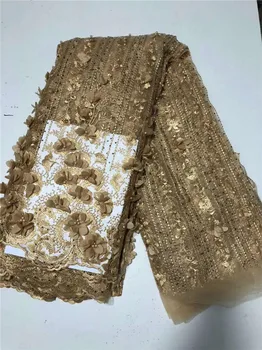

Elegant beads French Lace Fabric High Quality 3D Flowers Nigeria african French Net Lace 2018 With 3D Flower For Women gold