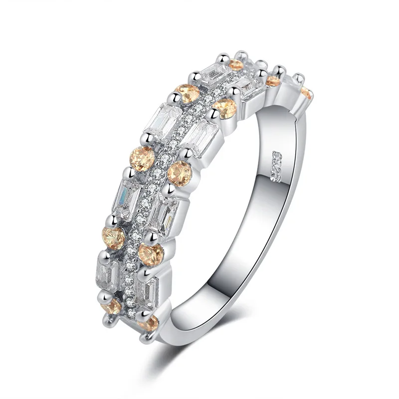 Изысканное ювелирное изделие из стерлингового серебра 925 пробы, Женское кольцо, 3 карата, кристалл AAA, белый, фиолетовый, желтый циркон, Cz, обручальные кольца для женщин - Цвет основного камня: yellow