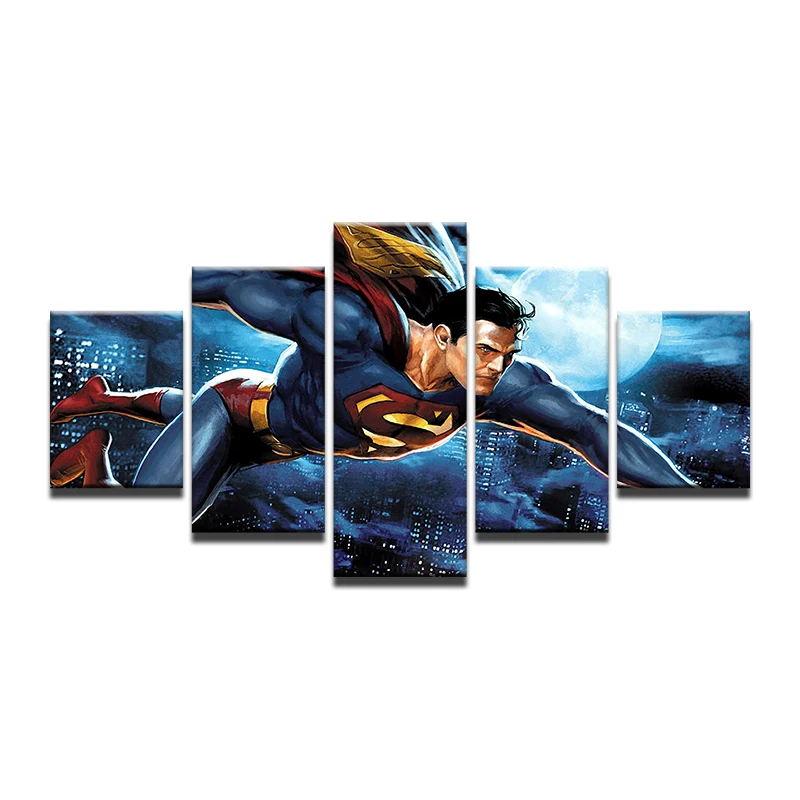 5 Panel Framed HD Printed Superman Comics Movie Canvas Wall Art Modern