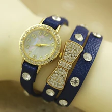 Cindiry Fashion Quartz Wrist Watches Unique Tie Knot Drill Bow 3 Bracelet Watch Leather Band Womens Watches Relogio Feminino P20