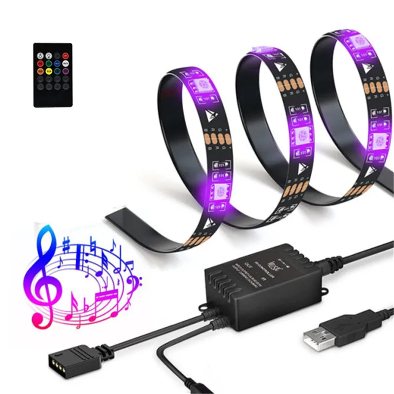 

1set 2M USB Sound Control TV Backlight 30leds/M Music Led Strip Lights 6.56ft with Remote 5050SMD Color Change Bias Lighting 1M