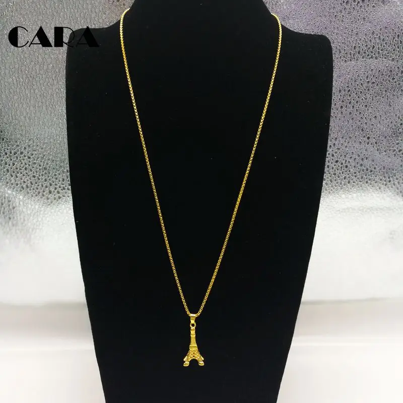New Gold Color Eiffel tower pendant necklace women plated stainless steel Eiffel tower necklace fashion jewelry CARA0295