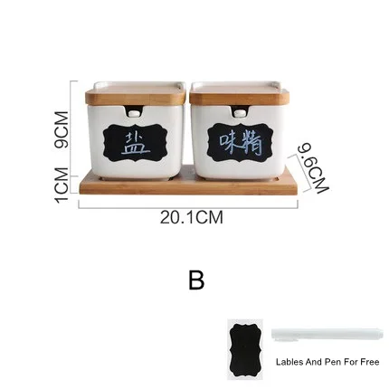 Керамика, емкости для хранения специй для соли, для приправ горшок специи фарфоровая шкатулка бамбуковой крышкой и наклейки Кухня контейнеры для хранения Организатор инструменты - Цвет: B