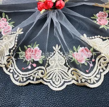

5 Meters 18CM Width High Quality Gold Mesh Floral Embroidery Lace Trim DIY Handmade Lace Accessories Textile Fabrics