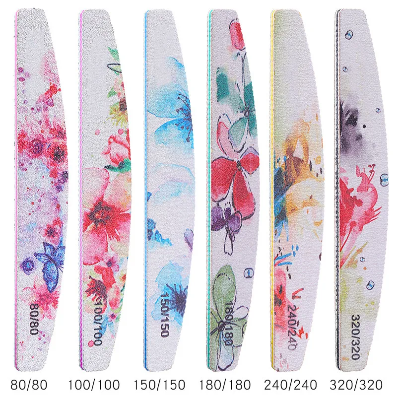 6PCS/Lot Nail File 100/180 Double Sanding Buffer Block Set Flower Design Mixed Size Pedicure Manicure Professional Nail Art Tool