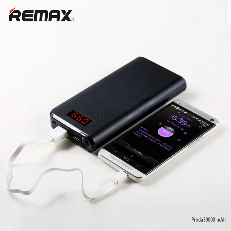 Original Remax Power Bank 30000Mah External Battery Backup Charger Daul USB Led Light Charger