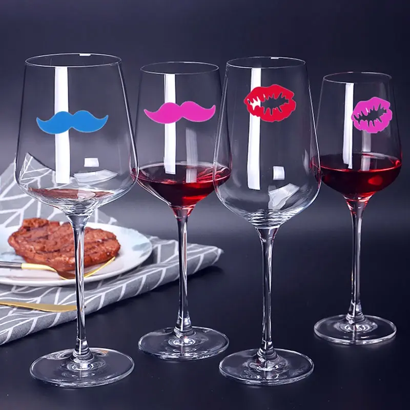 

6Pcs/set Lip/Moustache Shape Recognizer Glasses Tea Mug Cup Marker Bottle Logo Party Decor Supplies Silicone Glass Wine Label