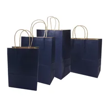 Bolsa de papel Kraft multifunción con asa, bolsa reciclable para ropa moderna, bolsas de papel de regalo, 4 tamaños, azul profundo, 10 unids/lote