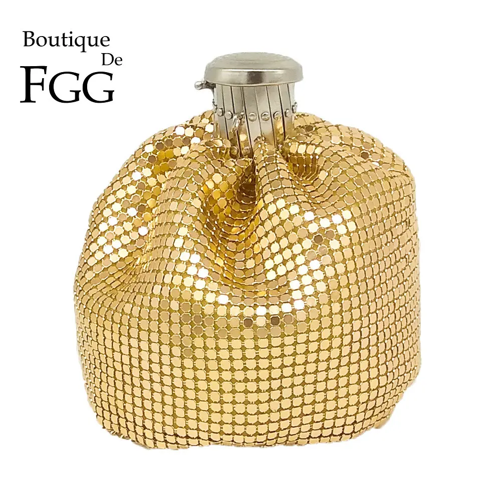 Boutique De FGG Aluminum Wine Pot Women Mini Evening Purses and Handbags Ladies Casual Coin Purse Bags