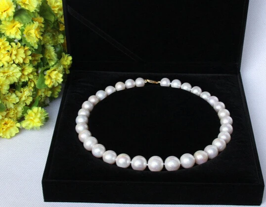 

ddh002266 AAA Genuine natural 17" 15mm round white FW pearl necklace 14KGP gold clasp 28% Discount