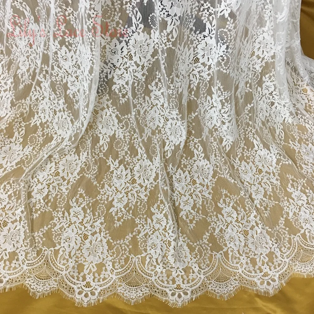 

2015 Super fashion bridal lace fabric for wedding dresses high grade 100% Nylon eyelash chantilly lace fabric wholesale discount