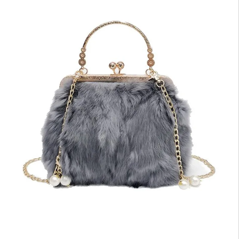 Best Meloke 2019 hot women fur shoulder bags luxury pearl tassel handbags for girls winter hasp bags with chain drop shipping MN1160
