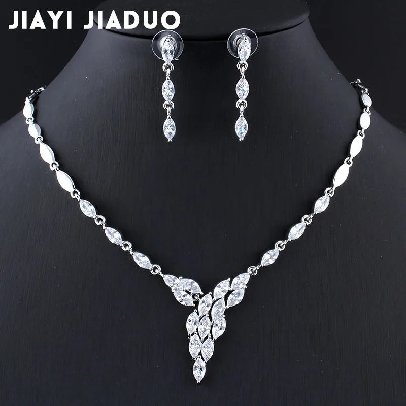 

jiayijiaduo Zircons 2017 New Wedding Costume Accessories Cubic Zircon Crystal Earrings And Necklace Wedding Bridal Jewelry Sets