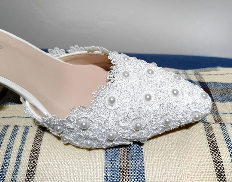 Новинка года; женская обувь больших размеров; белые кружевные туфли на высоком каблуке; свадебные туфли для торжеств; свадебные туфли; красивые тонкие туфли с острым носком