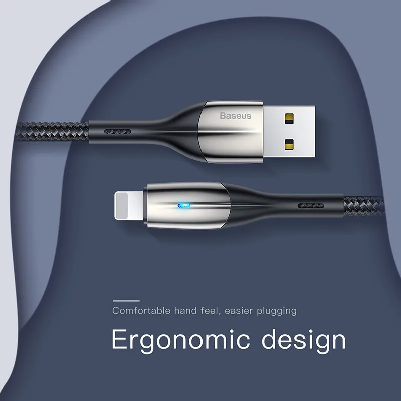 Baseus 2.4A светящийся usb-кабель питания для iPhone XR Xs X 8 7 6 плюс быстрая устройство для зарядки кабель мобильного телефона Зарядное устройство Шнур данных