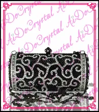 Aidocrystal crown pattern pure handmade shoulder chain cross body black evening purse for lady