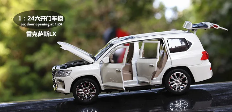 1:24 Lexus Lx570 легкосплавная модель автомобиля, ВЫКЛ-модель дорожного транспортного средства, модель внедорожника, модель автомобиля, 6 дверей, звук и светильник, оттягивание автомобиля, украшения