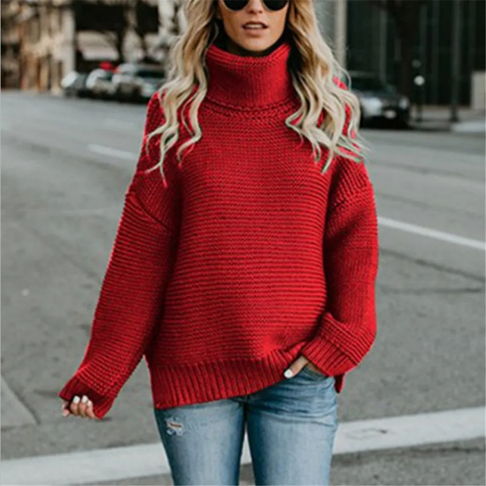 Winter Sweater Women Casual Turtleneck Warm Woman Clothes Retro Loose Long-sleeve Knit Pullover Oversized Sweaters Gray Sweaters