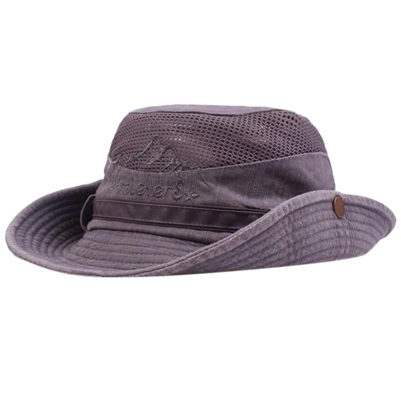 Мужская Панама шляпа Защита от солнца ветрозащитные мужские летние рыболовные шляпы Панамы Мужская широкая шляпа с защитной сеткой шляпа для джунглей Gorras Прямая поставка 2h - Цвет: Gray