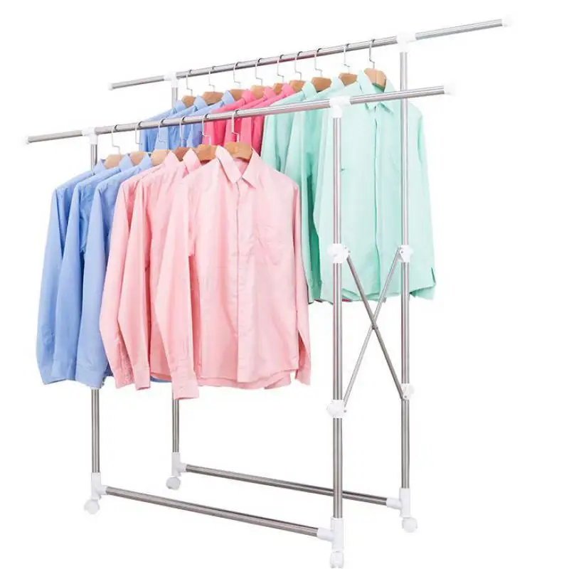 

The Ground Stainless Steel Interior Double Pole Type Household Bask In Quilt Fold Balcony Clotheshorse