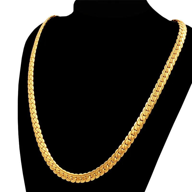 Wholesale 18K Real Gold Plated 6MM Wide Snake Chain Necklace Men Trendy