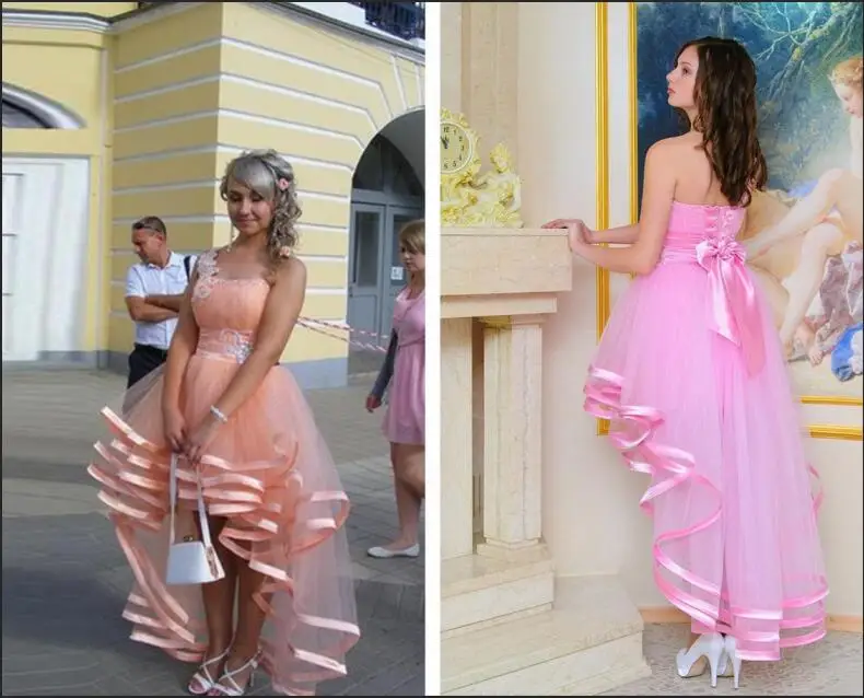 Lovely Pink Single Shoulder Lace Sewing Beads Before Short Long Ball Prom Dress. | Свадьбы и торжества