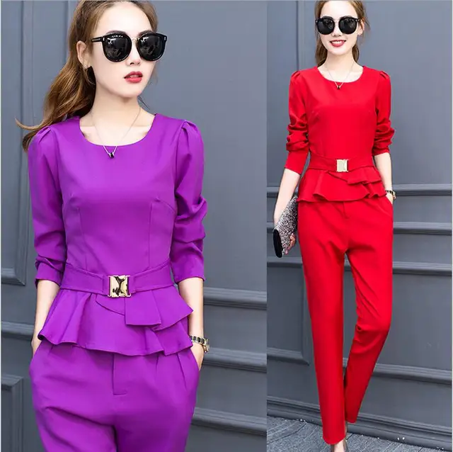 Korean Women Clothing Set 2017 Formal Elegant Las Office Wear Korean Women Clothing Set 2017 Formal Elegant Las Office Wear Suit Ruffles Long Sleeve Shirts