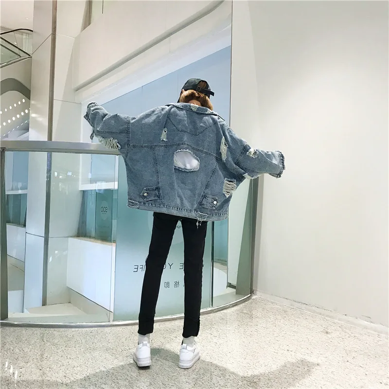 Женские ковбойские куртки с дырками, Vadim Harajuku Chaqueta Mujer Veste Femme, одежда, куртки BTS, уличная одежда, Свободное пальто