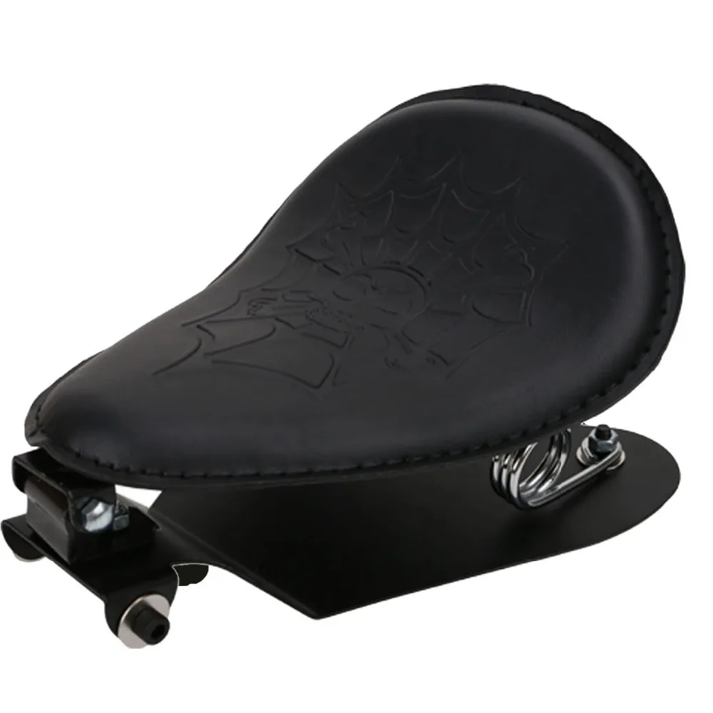 1 Set Black Skull Pattern Solo Seat Bracket Motorcycle Cushion Spring