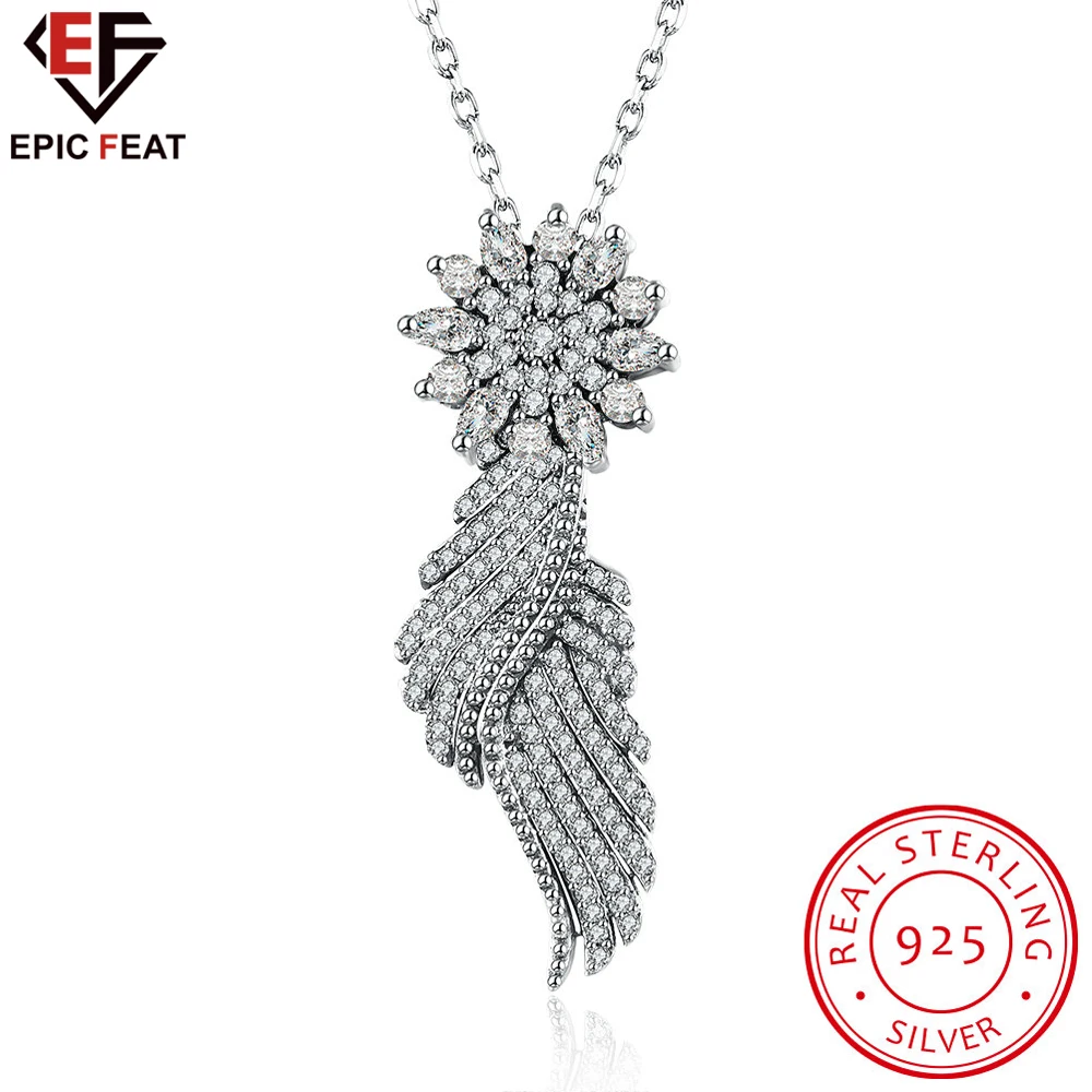 EPICFEAT DIY Feather Necklace Silver and 925 Sterling Snowflake for Women Wedding Jewelry Inlaid Crystal SVM019-24 | Украшения и