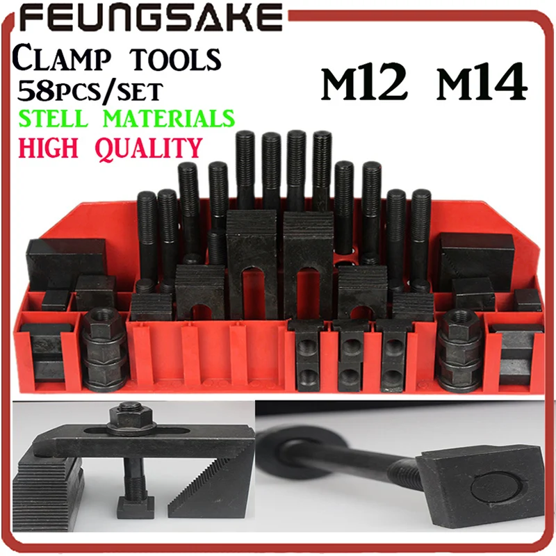 

Highquality hardness steel quality Metex milling machine clamping set m12 m14 58pcs mill clamp kit vice ship DHL,clamping tool