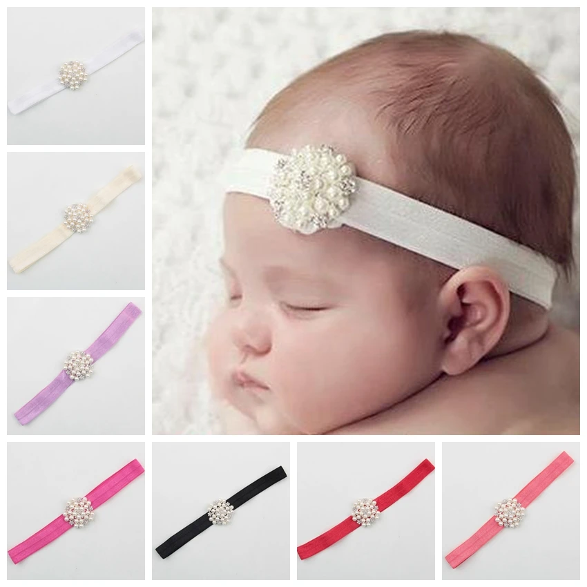 Retail 2017 Pearl Rhinestone Headband 12 Colors Bling Pearl Button With