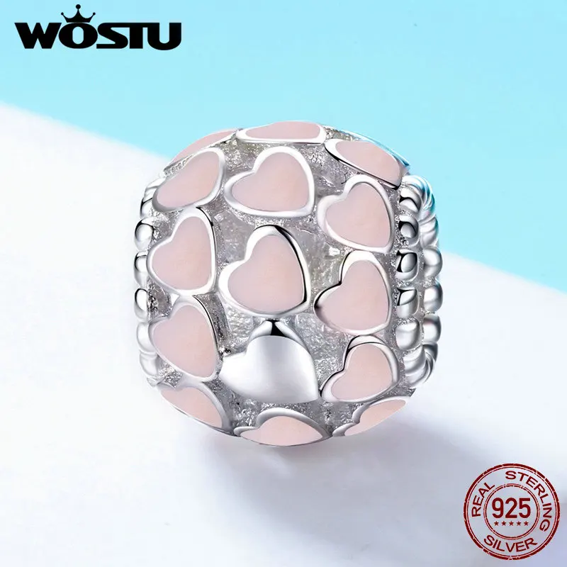 

WOSTU 100% 925 Sterling Silver True Love Heat Charm fit Original DIY Beads Bracelet Luxury Jewelry Making Lover Gift FIC805