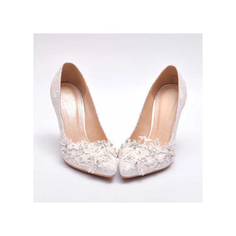 Bombas Blanco Más 2018 Zapatos Fsj01 Rhinestone Estilete 13 Tamaño Nupcial Otoño Mujeres Damas Primavera De Encaje 12 11 Talón O4ExYwq