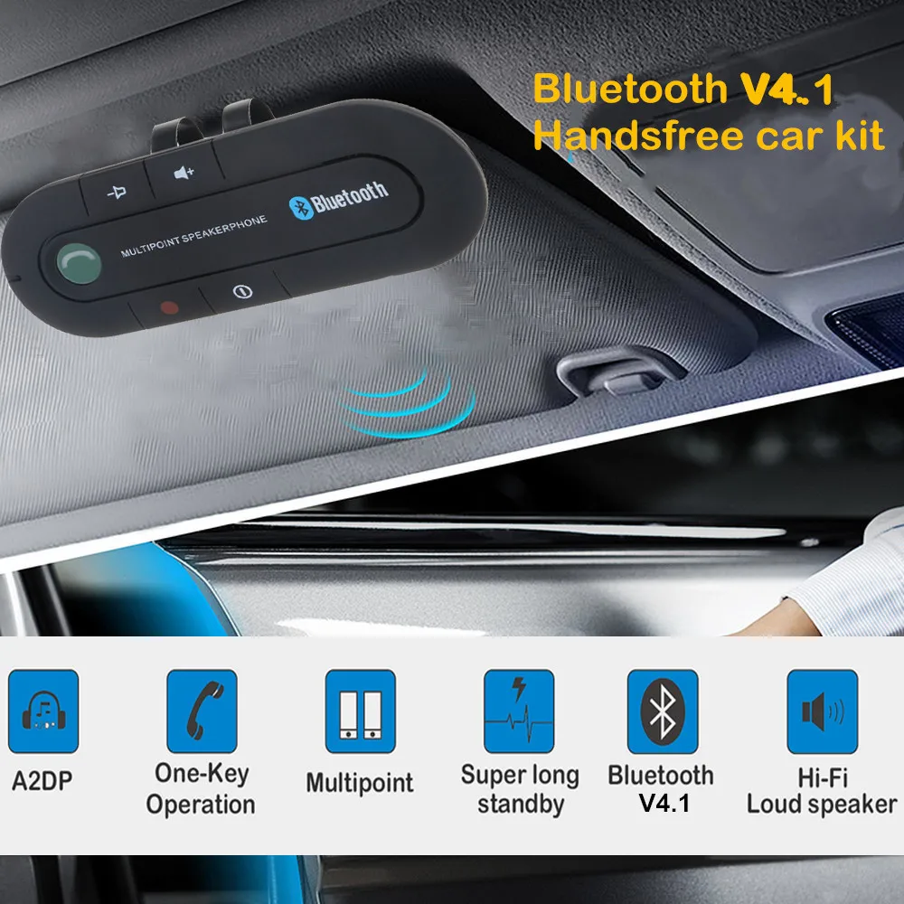 

Auto Stereo Mp3 Player Bluetooth 4.1 Handsfree Car Kit Sun Visor Clip Audio Adapter Wireless Receiver Multipoint Speakerphone