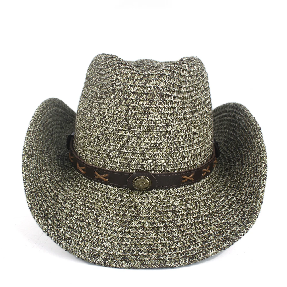 Coffee Women's Men's Summer Straw Beach Wide Brim Cowboy Western Cowgirl Hat Sombrero Hombre Beach Cowgirl Jazz Sun Hat - Цвет: Coffee