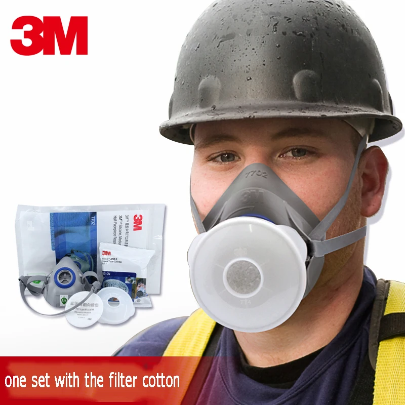 

3M 7702 Anti-virus half Mask Dust Spray Paint Organic Steam Protective Mask Activated Carbon Filter Box Respirator set N95