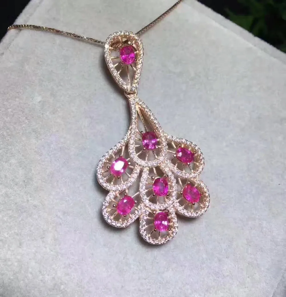 Naturel rouge rubis pendentif naturel pierre gemme pendentif collier S925 argent élégant personnali