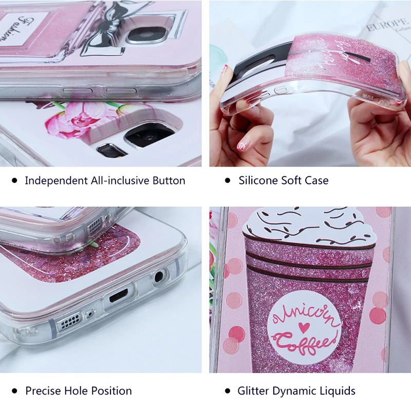 Case For Samsung Galaxy S7 Edge S8 S9 S10 Plus A5 2017 A8 Plus A7 2018 J5 J7 J3 2016 A3 A5 A7 2017 Liquid Glitter Dynamic Cases